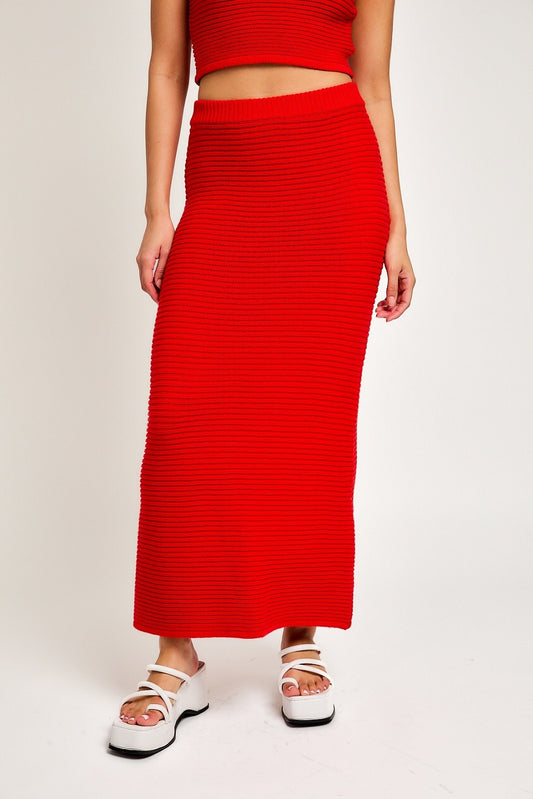 High Waisted Ribbed Midi Skirt