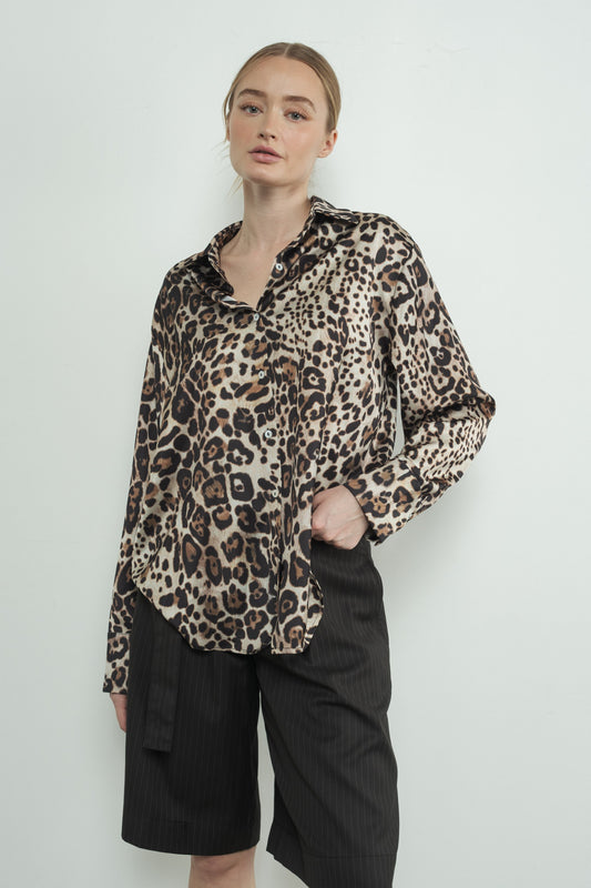 Satin Animal Print Buttondown