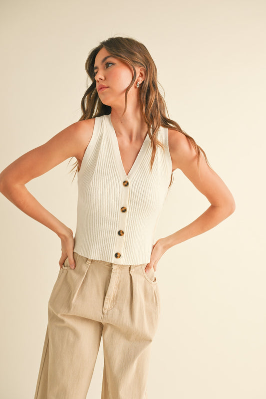 Buttondown Ribbed Knitted Top