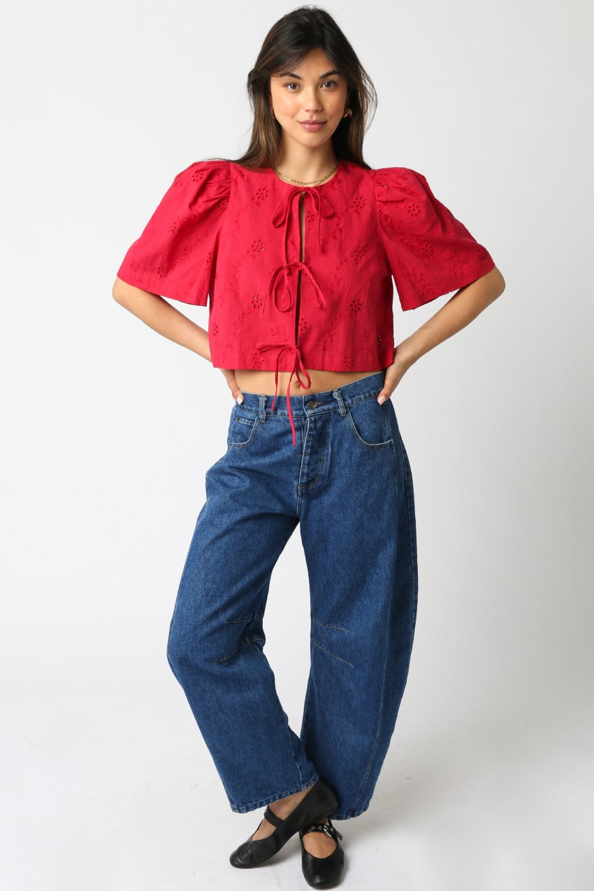 Julia Eyelet Cropped Shirt