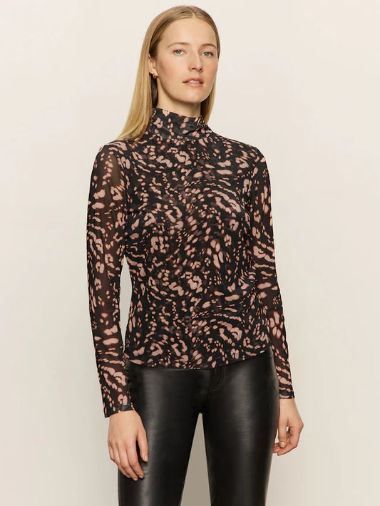Printed Mesh Mock Neck Top