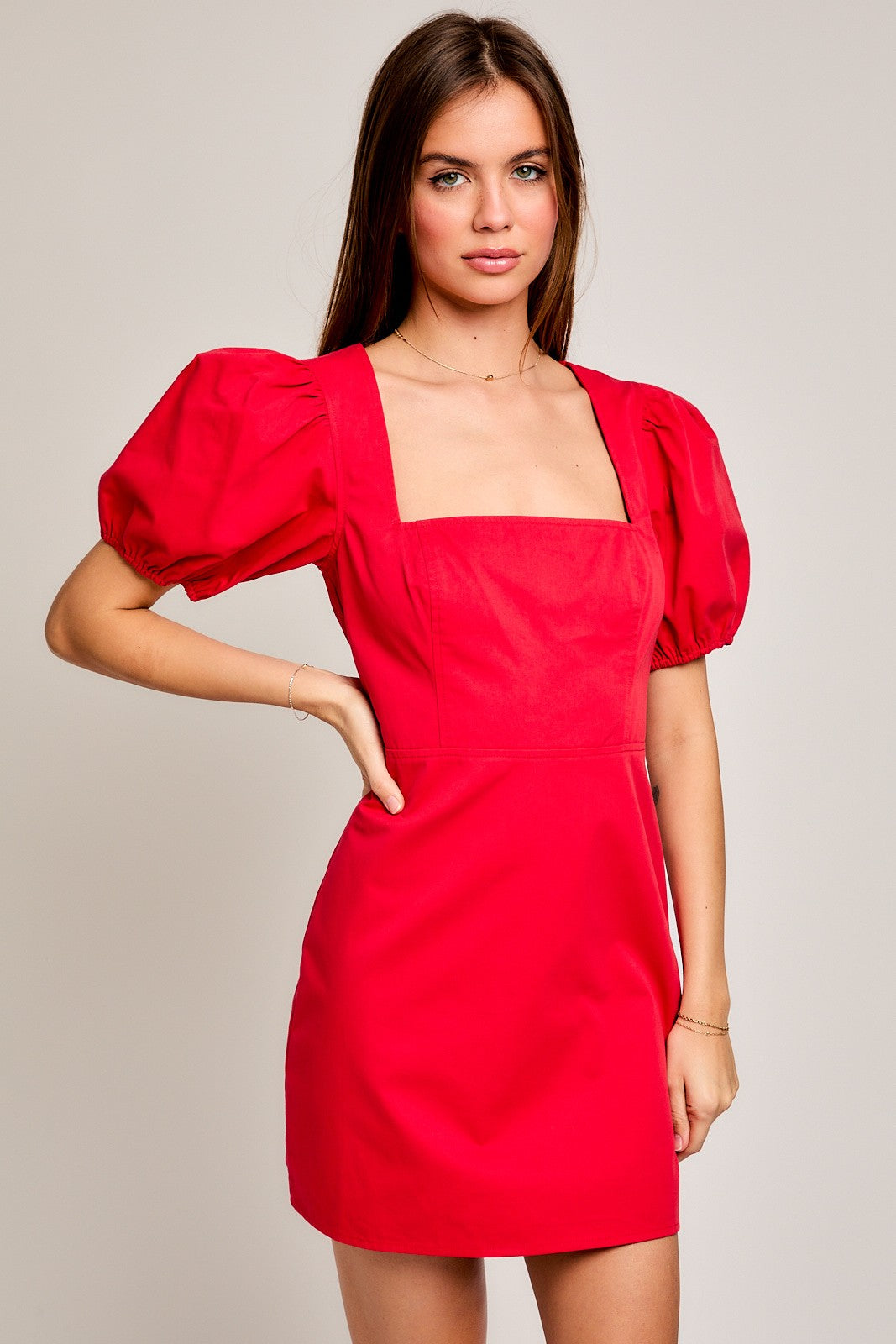 Squareneck Puff Sleeve Dress