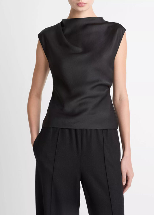 Satin Draped Cowlneck Top