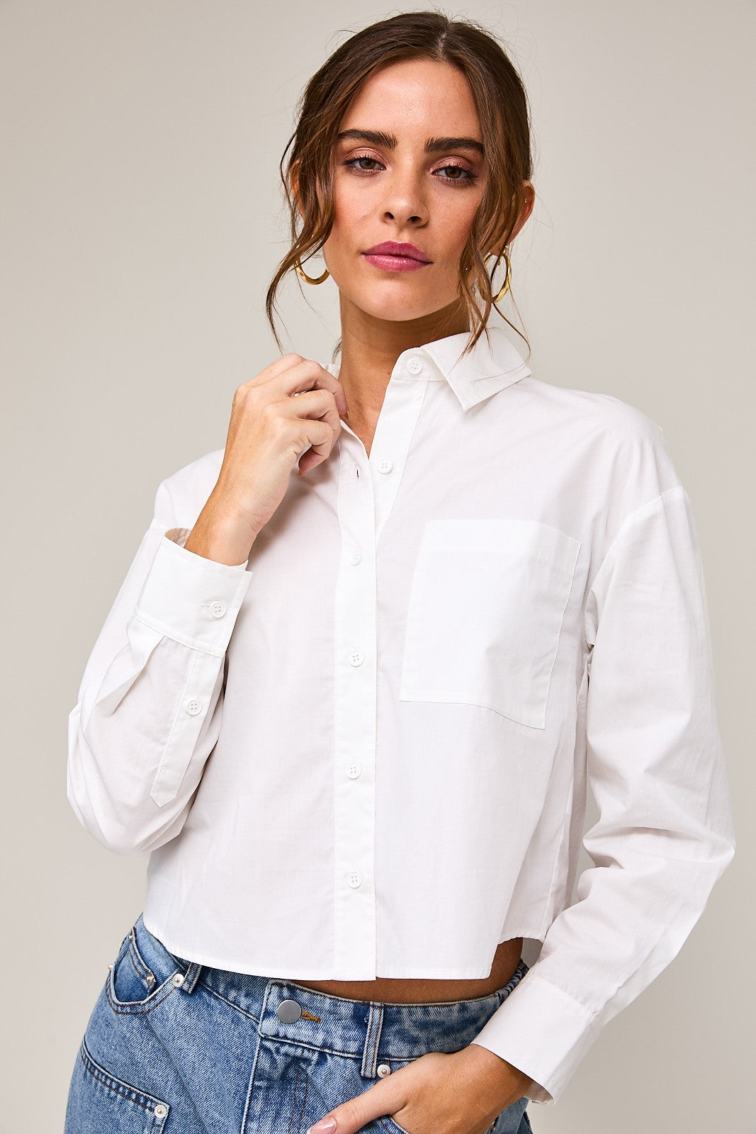 Long Sleeve Cropped Button Down