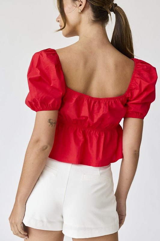 Amelia Poplin Puff Sleeve Top