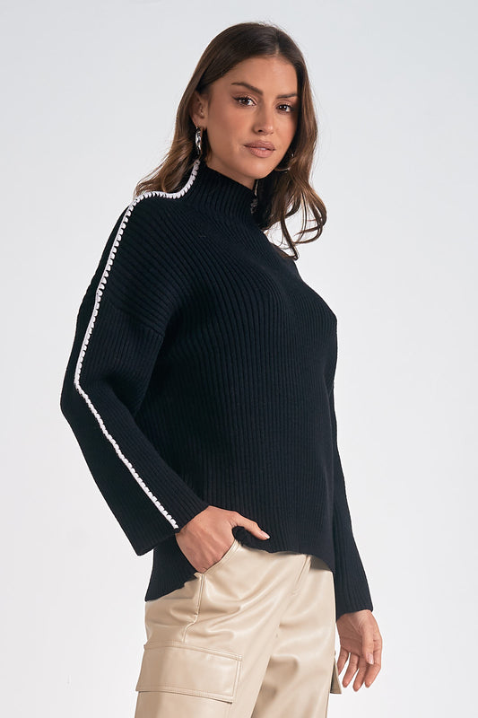 Contrast Mock Neck Sweater